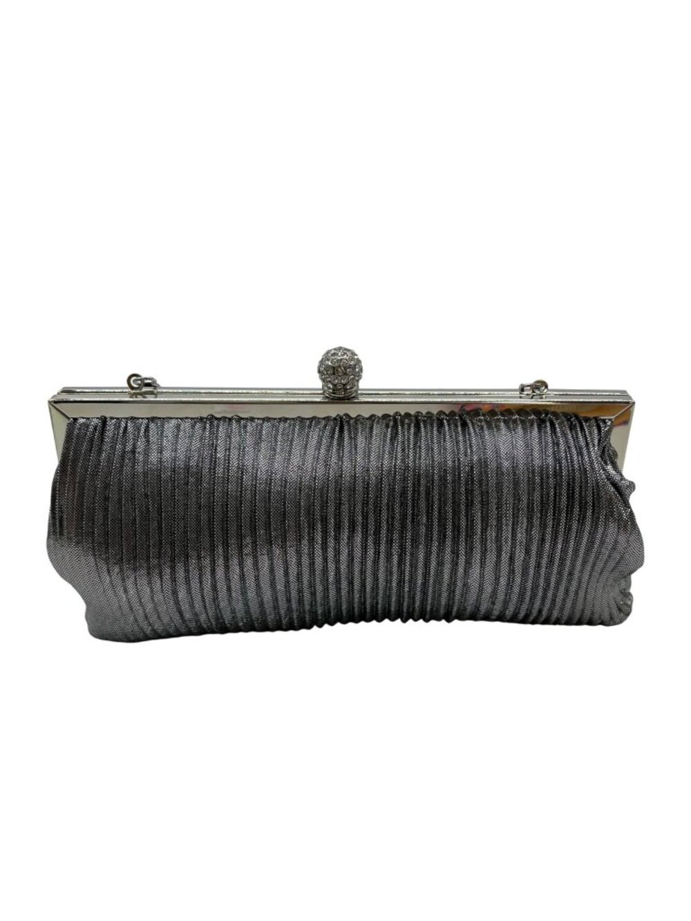 Nina Silver Metallic Pleated Frame Evening Clutch Bag